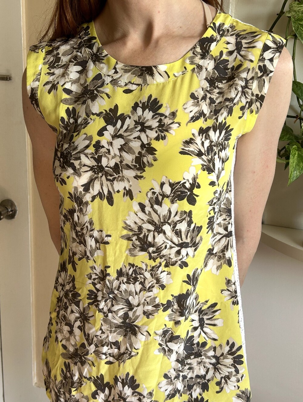 J. Crew Yellow Floral Cap-Sleeve Shell